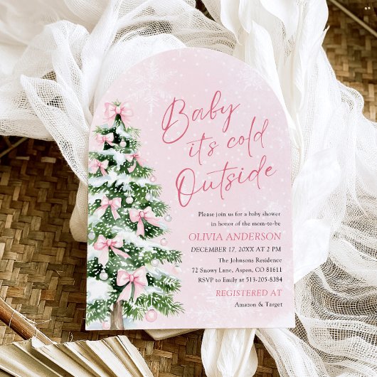 アーチピンクボウベビー外は冷たいベビーシャワー 招待状