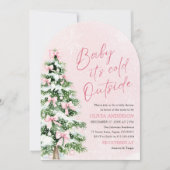 アーチピンクボウベビー外は冷たいベビーシャワー 招待状 (正面)