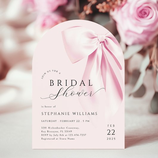 アーチピンクボウモダンブライダルシャワー招待 招待状