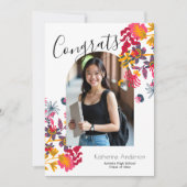 アーチピンクモダンフローラフォトホワイト卒業 案内状 (正面)