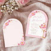 アーチピンク花びらとプロセッコブライダルシャワー 招待状