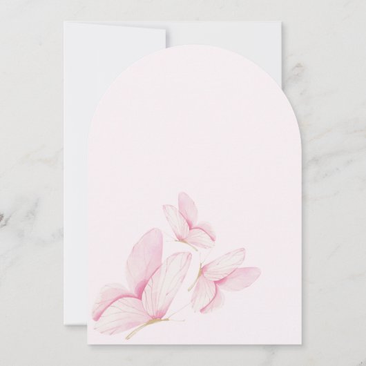 アーチピンク蝶ガールベビーシャワー 招待状 (裏面)