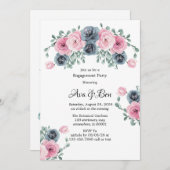 アーチピンク&ブルー開花婚約パーティ 招待状 (正面/裏面)