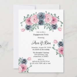 アーチピンク&ブルー開花婚約パーティ 招待状