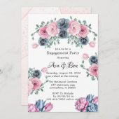 アーチピンク&ブルー開花婚約パーティ 招待状 (正面/裏面)