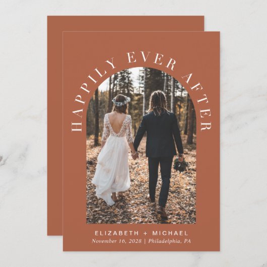 アーチフォトウェディングレセプションの後に幸せに 招待状 (正面/裏面)