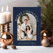 アーチフォトエレガントメリークリスマスブルー シーズンカード