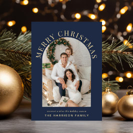 アーチフォトエレガントメリークリスマスブルー シーズンカード