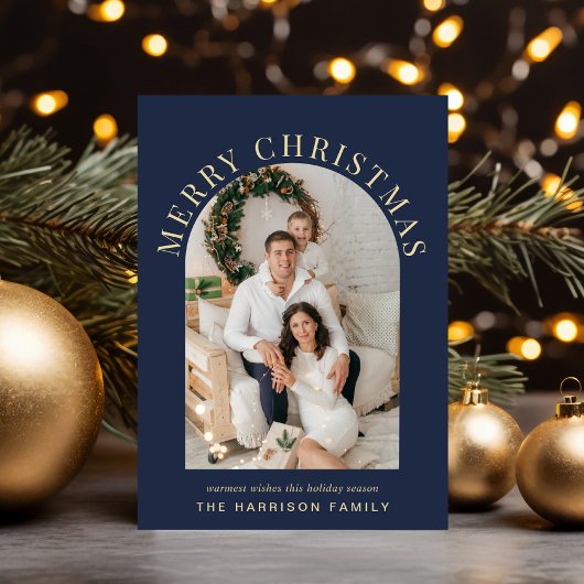 アーチフォトエレガントメリークリスマスブルー シーズンカード