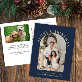 アーチフォトエレガントメリークリスマスブルー シーズンポストカード