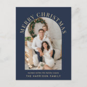 アーチフォトエレガントメリークリスマスブルー シーズンポストカード (正面)