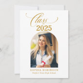 アーチフォトエレガント金ゴールドスクリプト卒業パーティー 招待状 (正面)