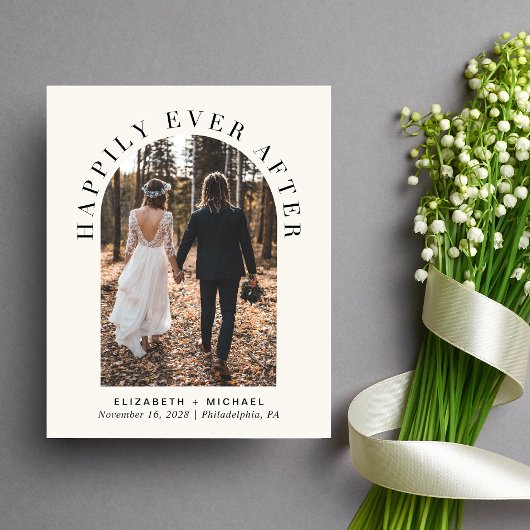 アーチフォトクリームウェディングレセプション招待状