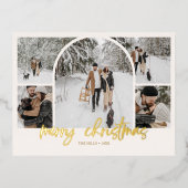 アーチフォトコラージメリークリスマスフォイルホリデー 箔シーズンポストカード (正面)