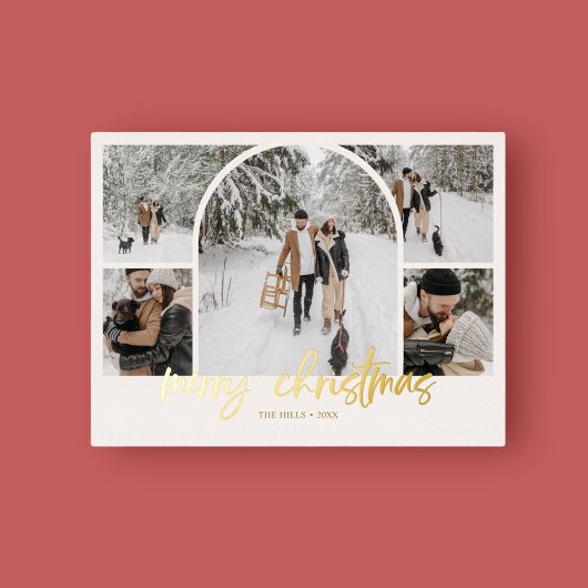 アーチフォトコラージメリークリスマスフォイルホリデー 箔シーズンポストカード