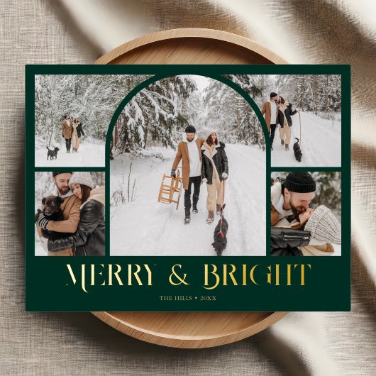 アーチフォトコラージメリークリスマスフォイルホリデー 箔シーズンポストカード