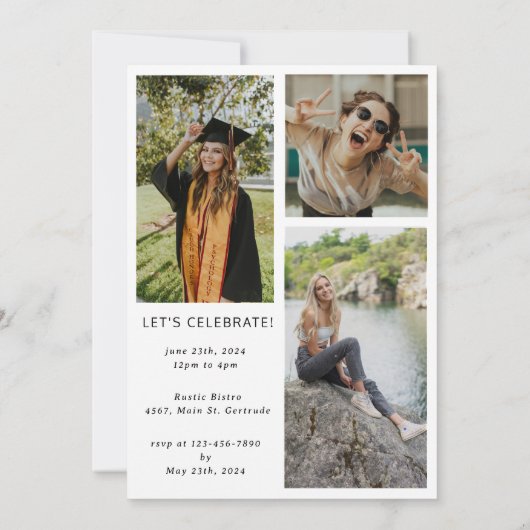 アーチフォトコラージュ白黒卒業 招待状 (裏面)