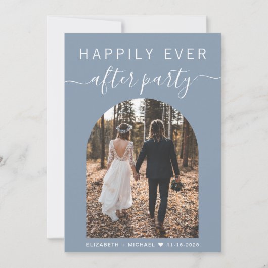 アーチフォトダスティブルーウェディングレセプション 招待状 (正面)