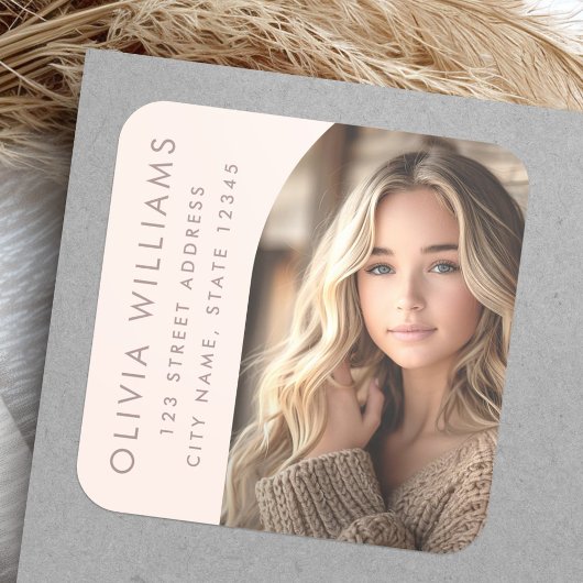 アーチフォトピ淡い色のンク卒業差出人住所 スクエアシール