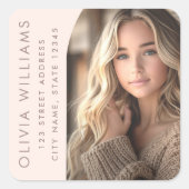 アーチフォトピ淡い色のンク卒業差出人住所 スクエアシール (正面)