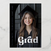 アーチフォトフォイル黒の卒業式の発表 箔招待状 (正面)