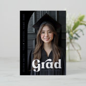 アーチフォトフォイル黒の卒業式の発表 箔招待状 (立ち正面)