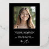 アーチフォトフォイル黒の卒業式の発表 箔招待状 (裏面)