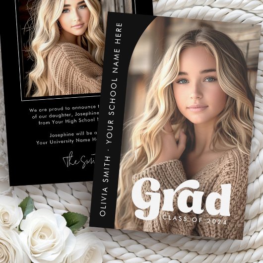 アーチフォトブラックレトログラード卒業 案内状