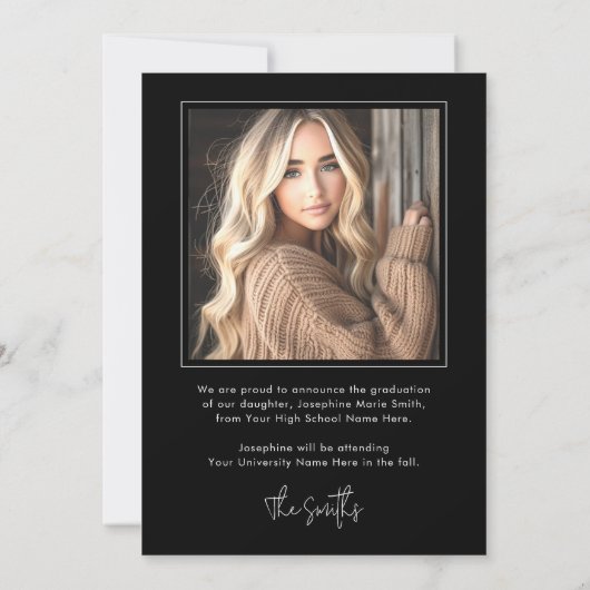 アーチフォトブラックレトログラード卒業 案内状 (裏面)