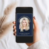 アーチフォトブルーエレガント金ゴールド卒業 案内状