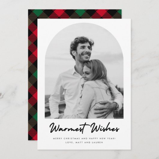 アーチフォトプレイドカップルのクリスマス シーズンカード (正面/裏面)