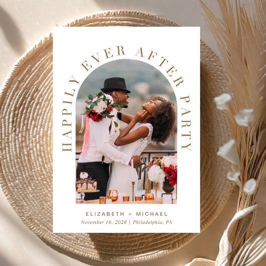 アーチフォトホワイト金ゴールド結婚披露宴 招待状