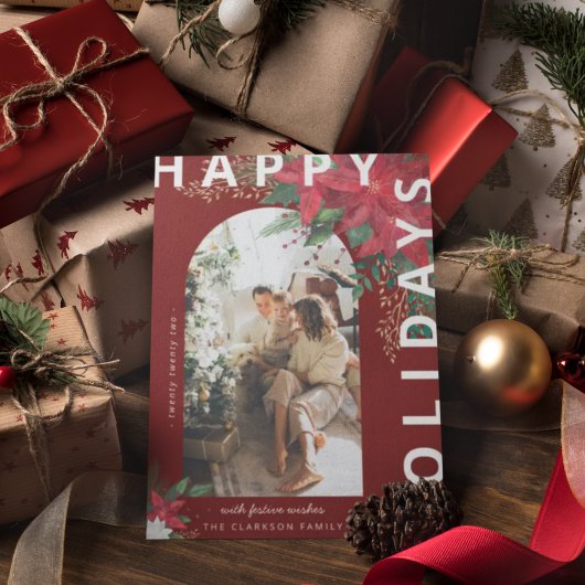 アーチフォトポイモダンンシエッタフローラクリスマス シーズンカード