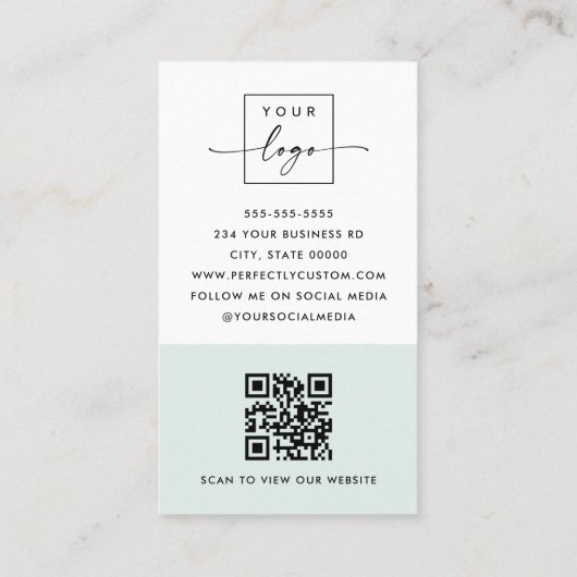 アーチフォトミニマルダスティ海淡い色の緑のQRロゴ 名刺 (裏面)