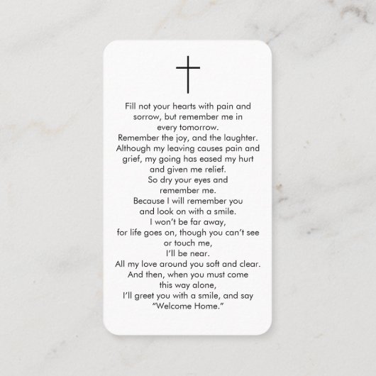 アーチフォトメモリアル葬儀祈りの言葉カード 名刺 (裏面)