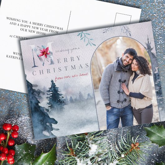 アーチフォトメリークリスマスニューホームフォレストムービング シーズンポストカード