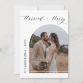 アーチフォトモダンのメリー結婚クリスマス サンキューカード (正面)