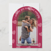 アーチフォトモダンホットピンクバレンタインデー 招待状 (正面)