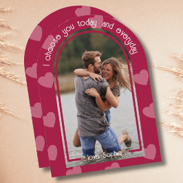 アーチフォトモダンホットピンクバレンタインデー 招待状