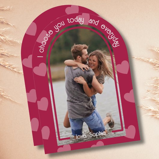 アーチフォトモダンホットピンクバレンタインデー 招待状