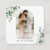 アーチフォトユーカリQRコードオンライン結婚式RSVP エンクロージャーカード (裏面)