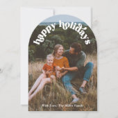 アーチフォトレトロハッピーホリデーズカード 招待状 (正面)