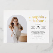 アーチフォト誕生日招待状横金ゴールド 箔招待状 (正面)