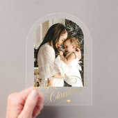 アーチフォト金ゴールドメリークリスマスシックなホリデーカード アクリル招待状 (インサイチュ (ポータブル))