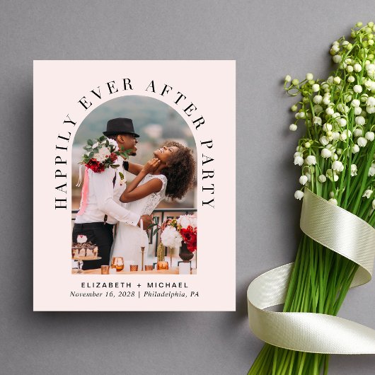 アーチフォトQRコードピンクウェディングレセプション招待状