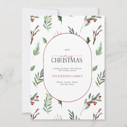 アーチフォレストモダンベリーピネコーンメリークリスマス シーズンカード (正面)