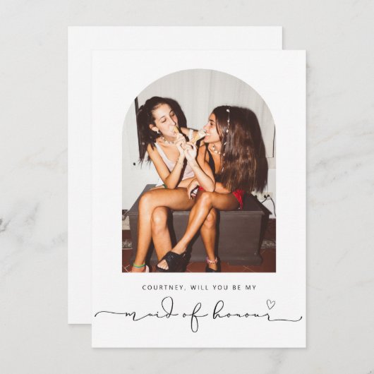 アーチフレームは私のメイド・オブ・オーナー(花嫁付き添い人)カード サンキューカード (正面/裏面)