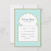 アーチフレームエレガントアクアインディアンウェディングRSVPカード 出欠カード (正面)