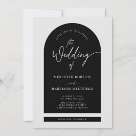 アーチフレームモダンスクリプトQRコードブラック結婚ズ 招待状