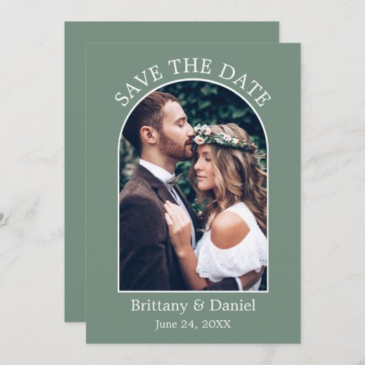 アーチフレームモダンフォトセージ緑 セーブザデート (正面/裏面)